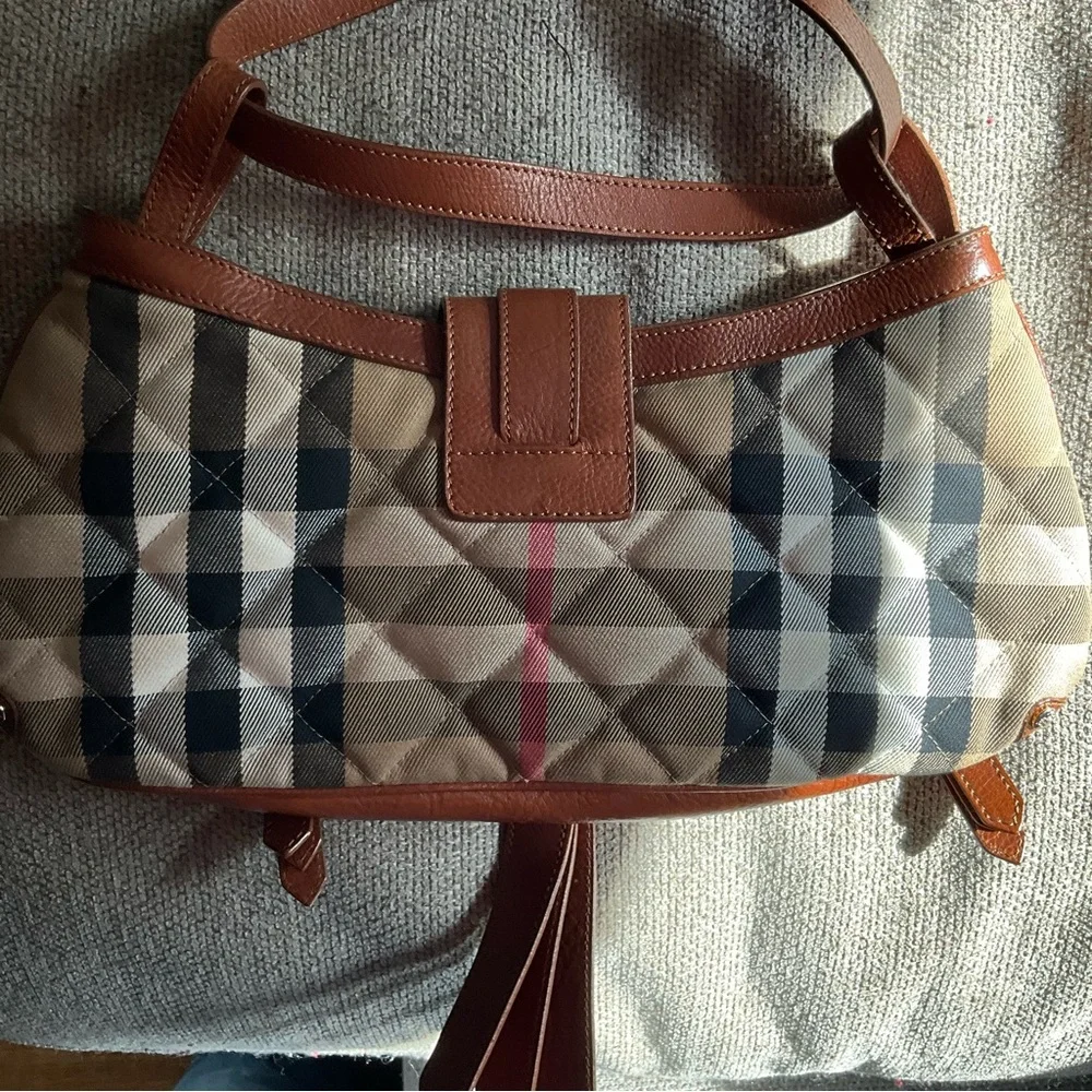 BURBERRY Satchel Canvas Check Shoulder Bag Caramel - Picture 8 of 15